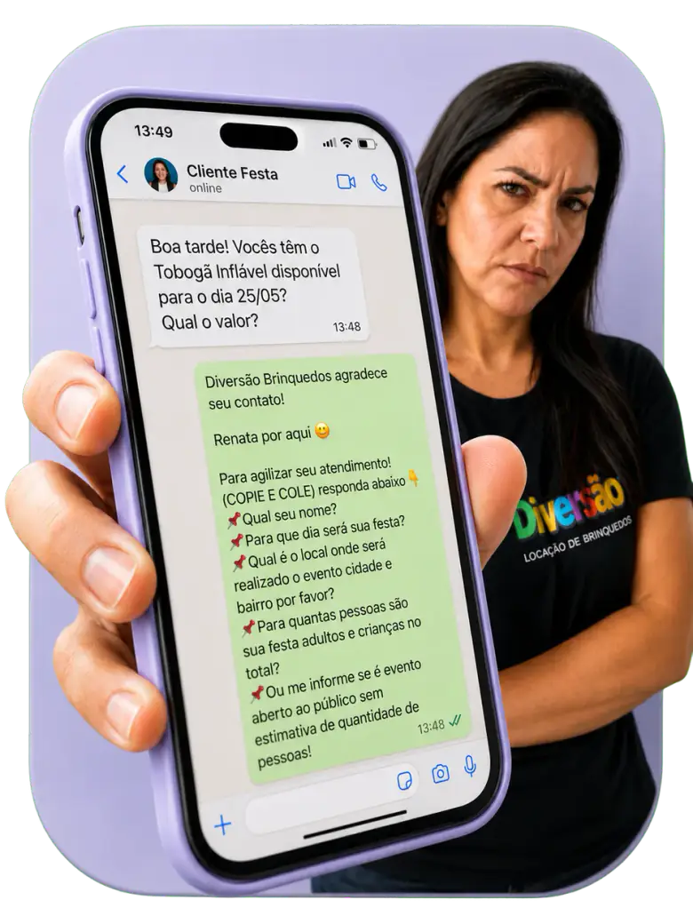 Cliente perguntando disponibilidade no WhatsApp e a auto-resposta pedindo nome, data e local